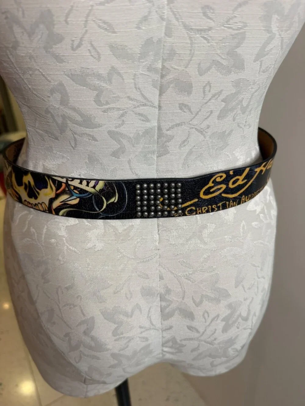 Ed Hardy Womens Studded Tattoo-inspired Belt Size M Brown Leather Casual Y2k
